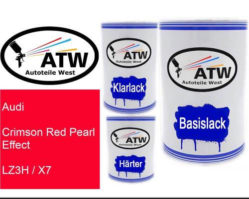 Audi, Crimson Red Pearl Effect, LZ3H / X7: 500ml Lackdose + 500ml Klarlack + 250ml Härter - Set, von ATW Autoteile West.